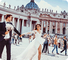 A couple after their wedding outside the church